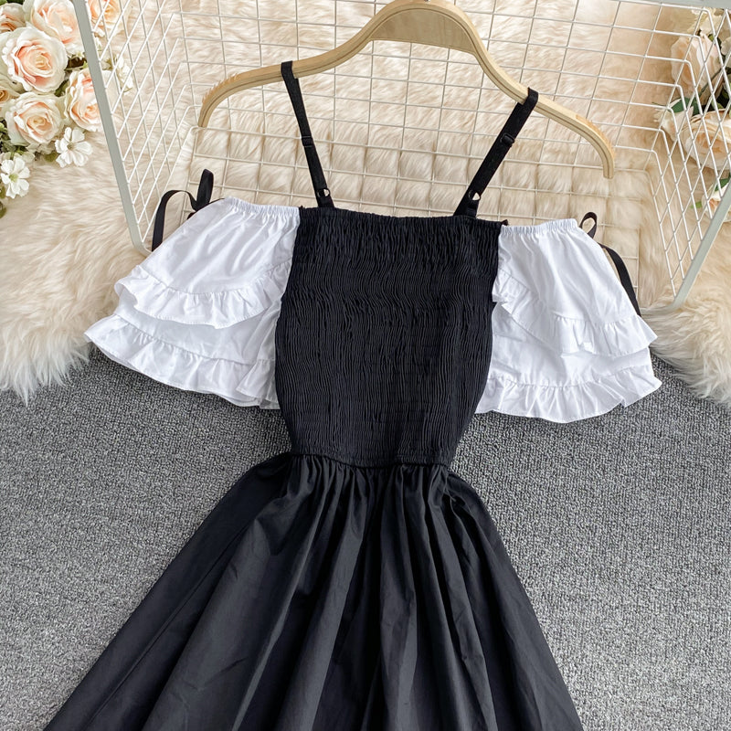 Robe courte à épaules dénudées et jolie ligne A, robe tendance 594
