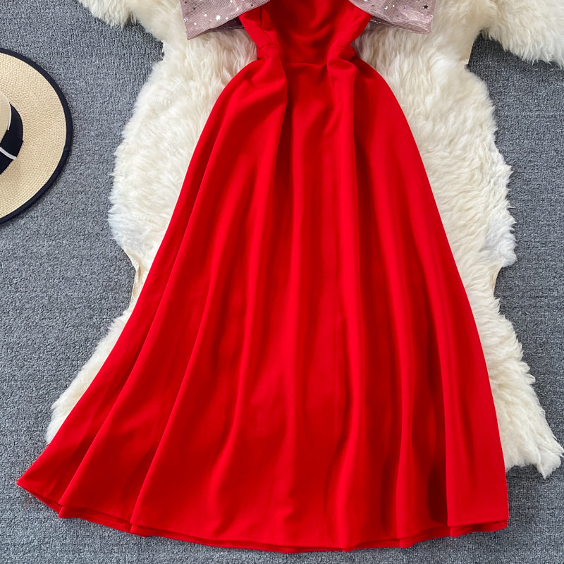 Robe courte à épaules dénudées et jolie ligne A, robe tendance 593