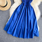 Robe bleue à épaules dénudées, robe tendance 551