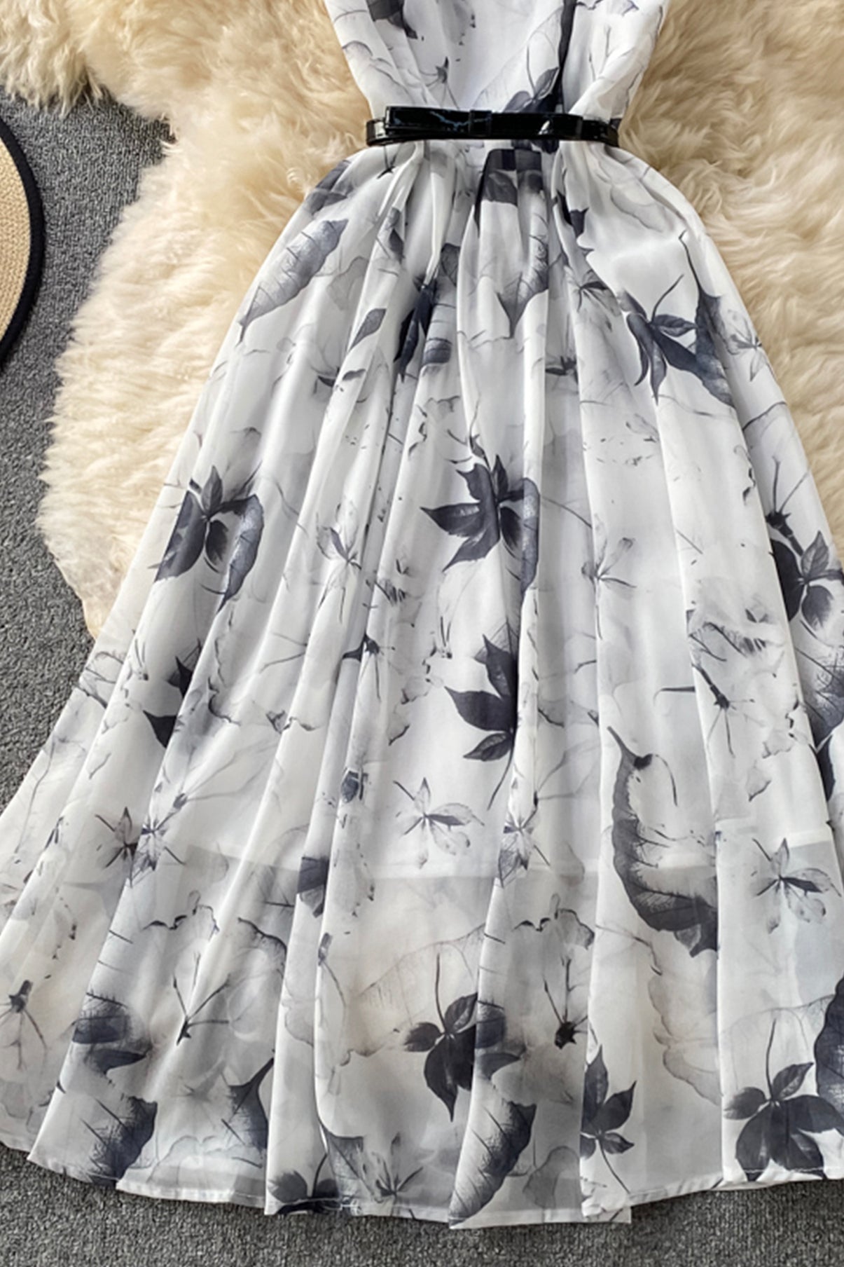 Cute ink print dress A line fashion dress  685