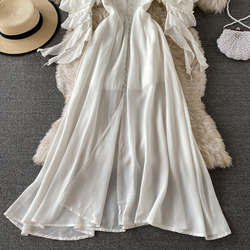 Jolie robe blanche en mousseline de soie à la mode 538 