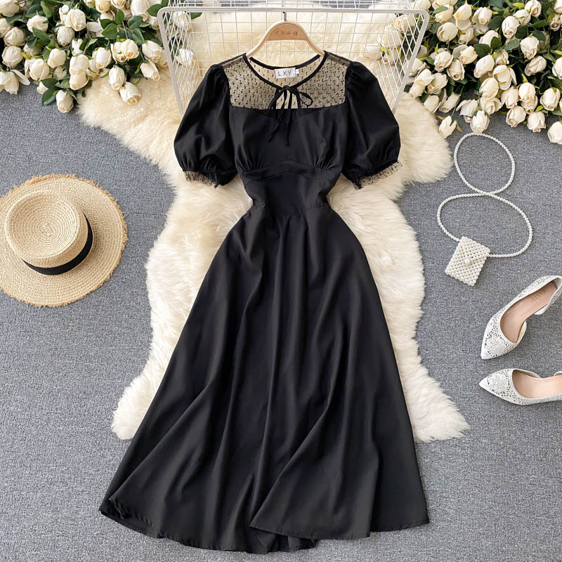 Robe courte transparente à coupe trapèze mignonne, robe tendance 579