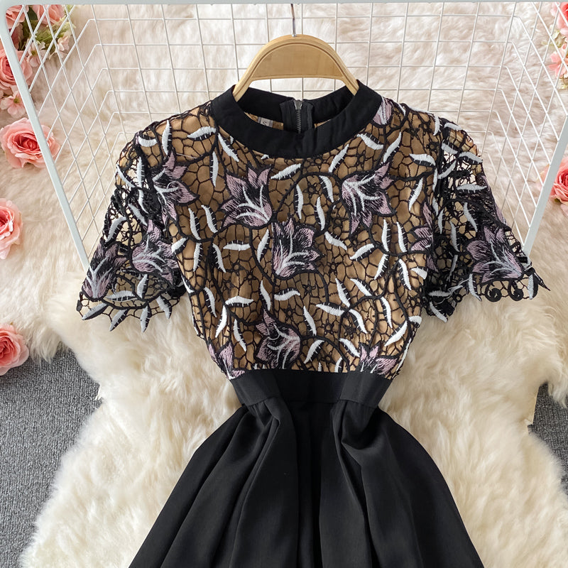 Black lace A line dress fashion dress  506