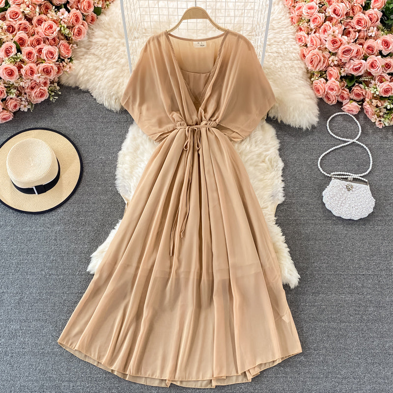 Cute v neck A line dress fashion dress  535