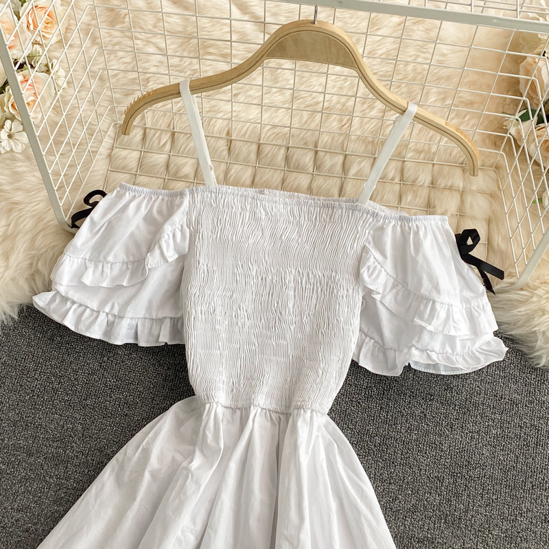 Robe courte à épaules dénudées et jolie ligne A, robe tendance 594