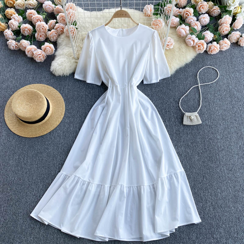 Robe trapèze à col rond et jolie robe tendance 521