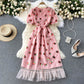 Pink v neck strawberry A line dress fashion dress  626