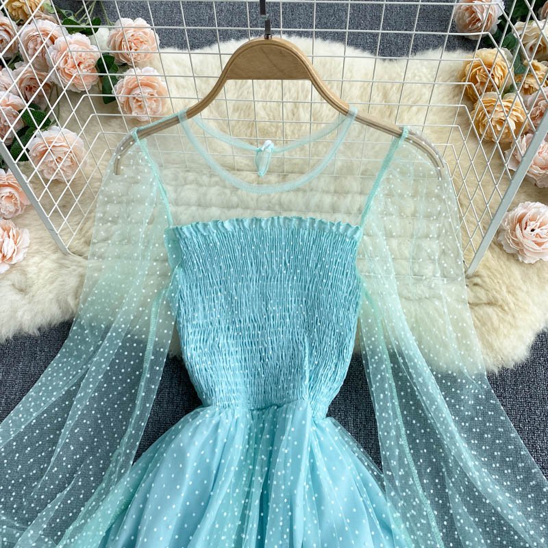 Cute A line tulle long sleeve dress fashion dress  627