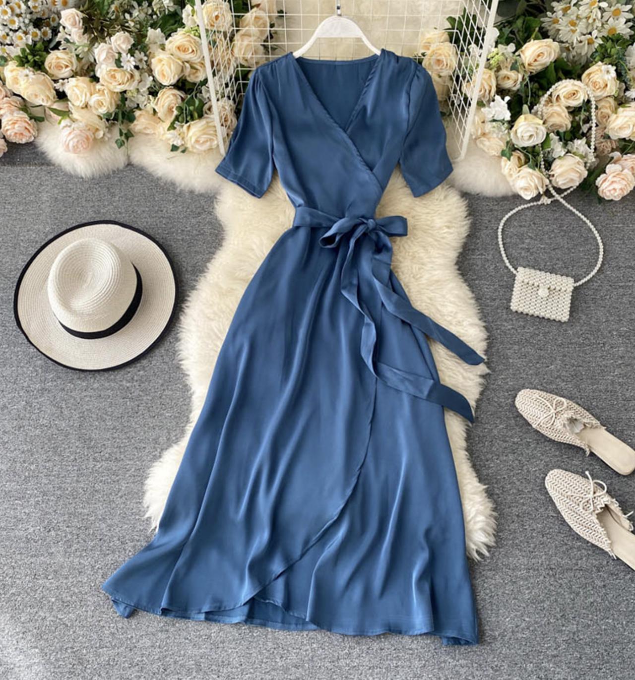 Simple v neck short dress fashion dress  647
