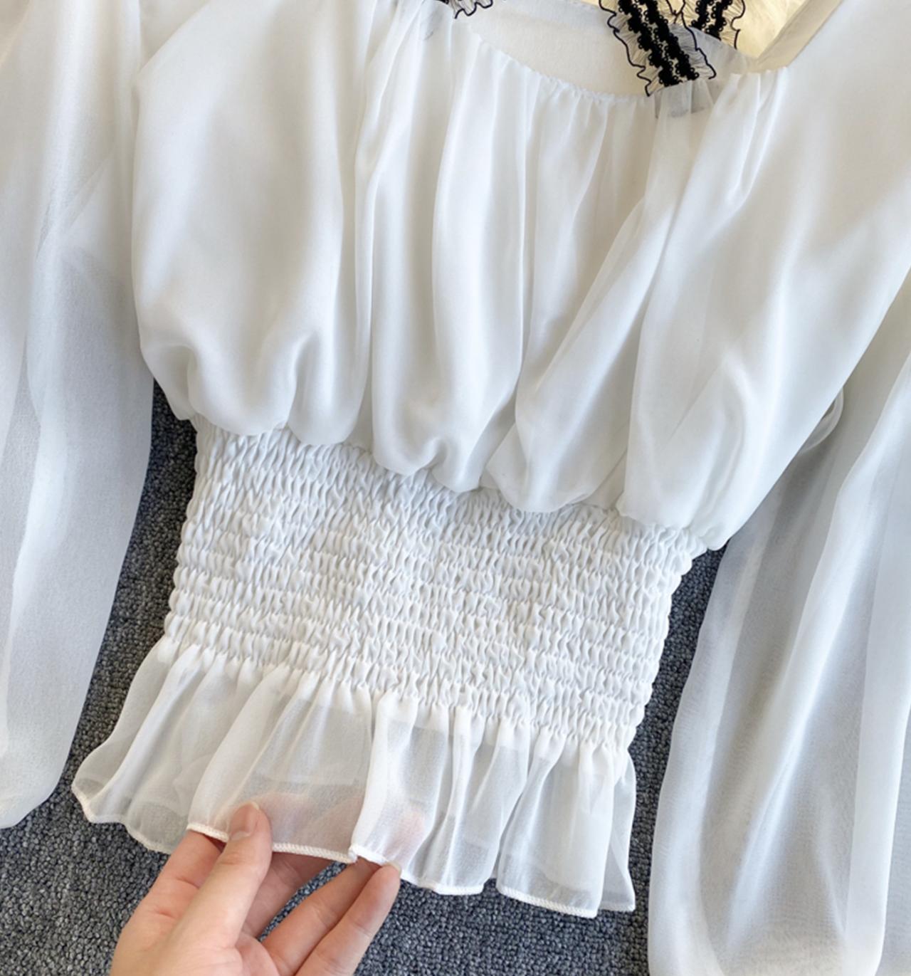 Cute chiffon long sleeve tops  317