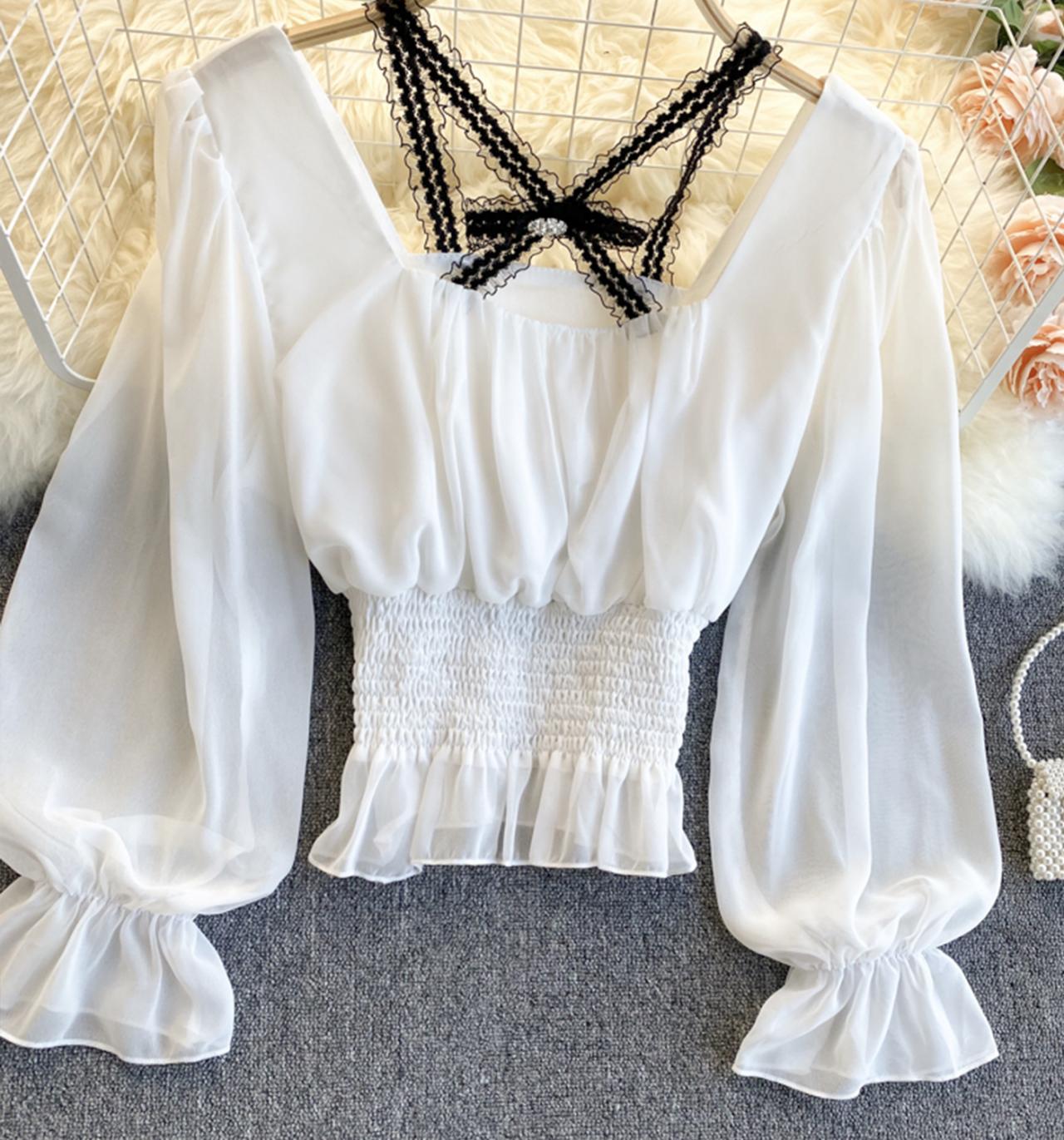 Cute chiffon long sleeve tops  317