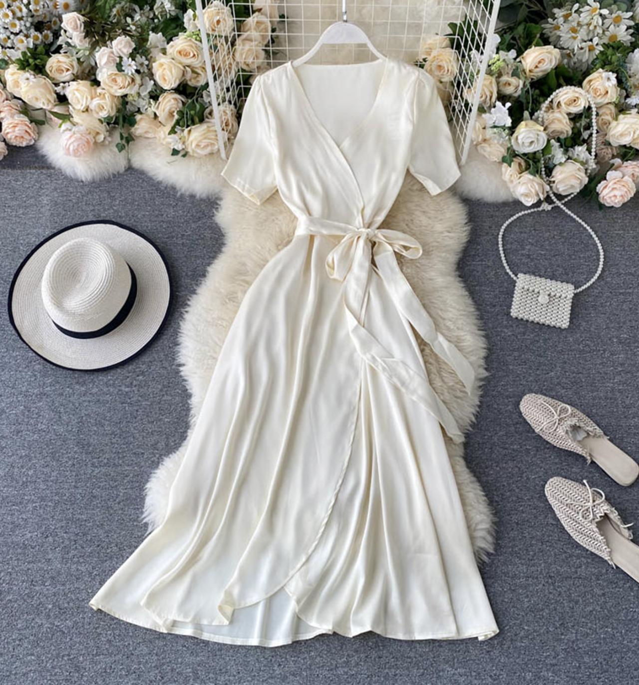 Simple v neck short dress fashion dress  647