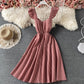 Cute plaid short dress A line dress  693
