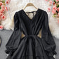 Süßes Langarmkleid mit V-Ausschnitt, Modekleid 408