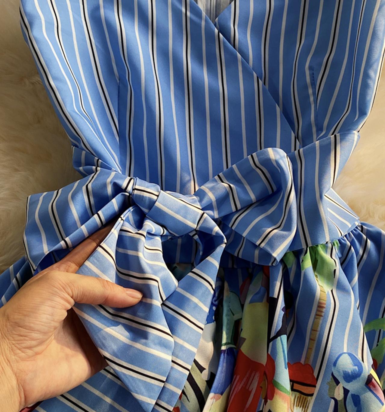 Blue v neck short dress fashion dress  694