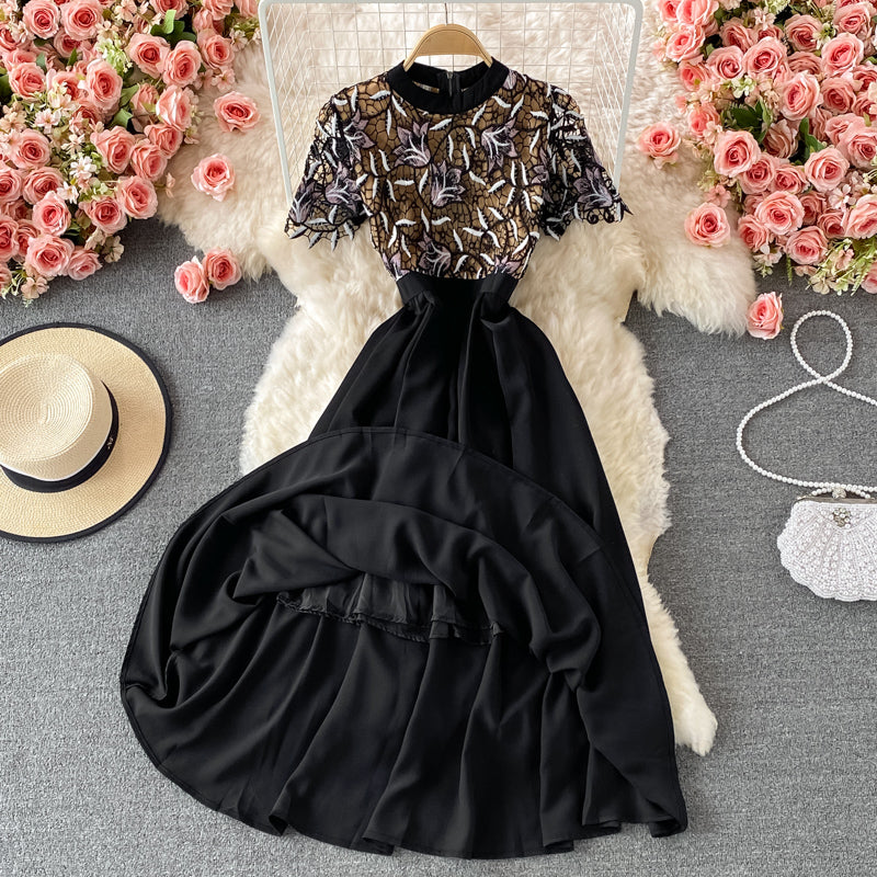 Black lace A line dress fashion dress  506