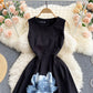 Black round neck A line dress fashion dress  571