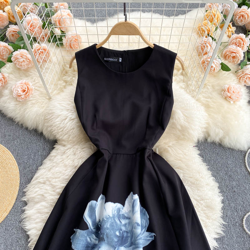 Black round neck A line dress fashion dress  571