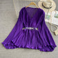 New v-neck pleated chiffon flared sleeve top  312