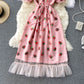 Pink v neck strawberry A line dress fashion dress  626