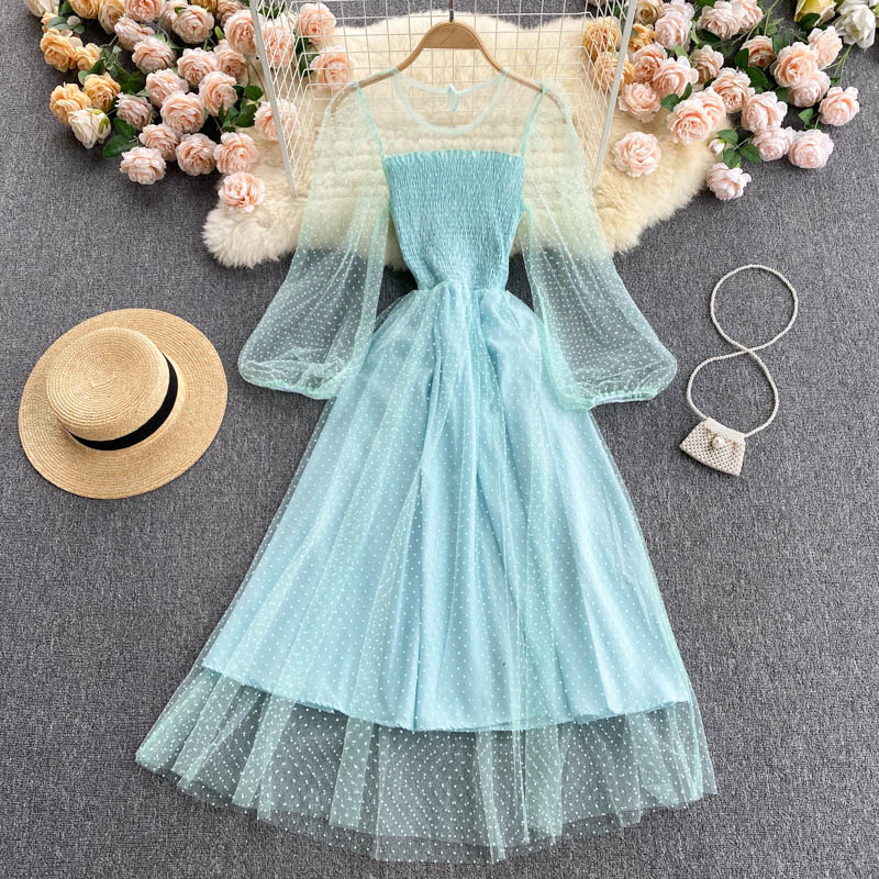 Cute A line tulle long sleeve dress fashion dress  627