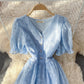 Cute v neck short dress A line fashion dress  396