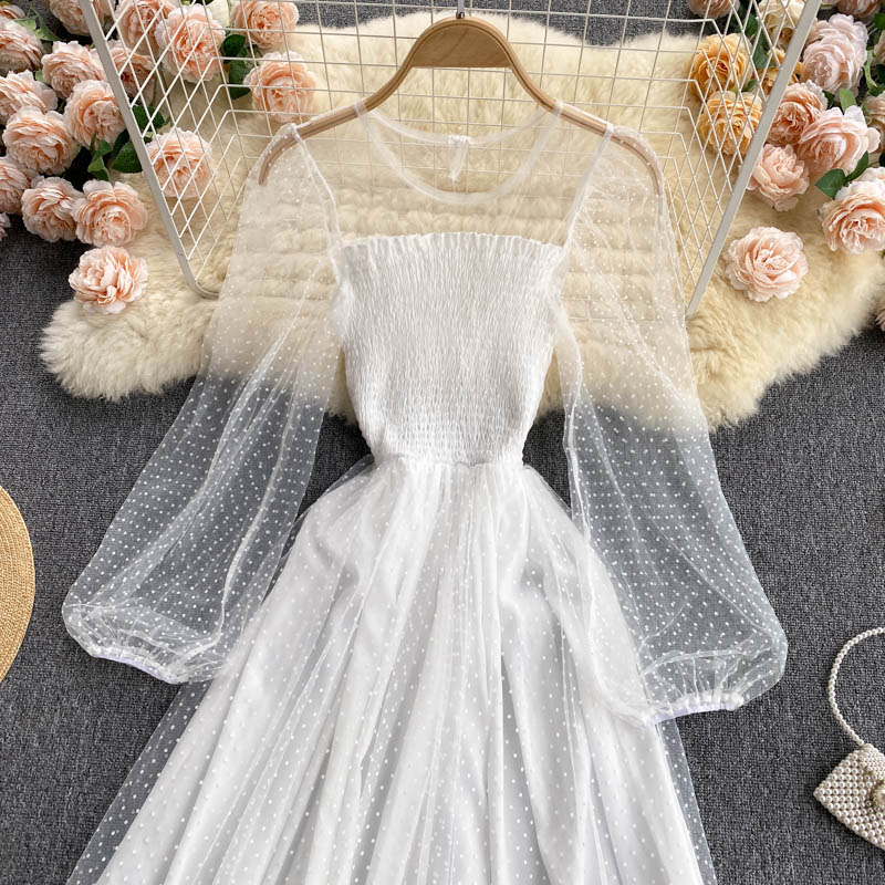 Cute A line tulle long sleeve dress fashion dress  627