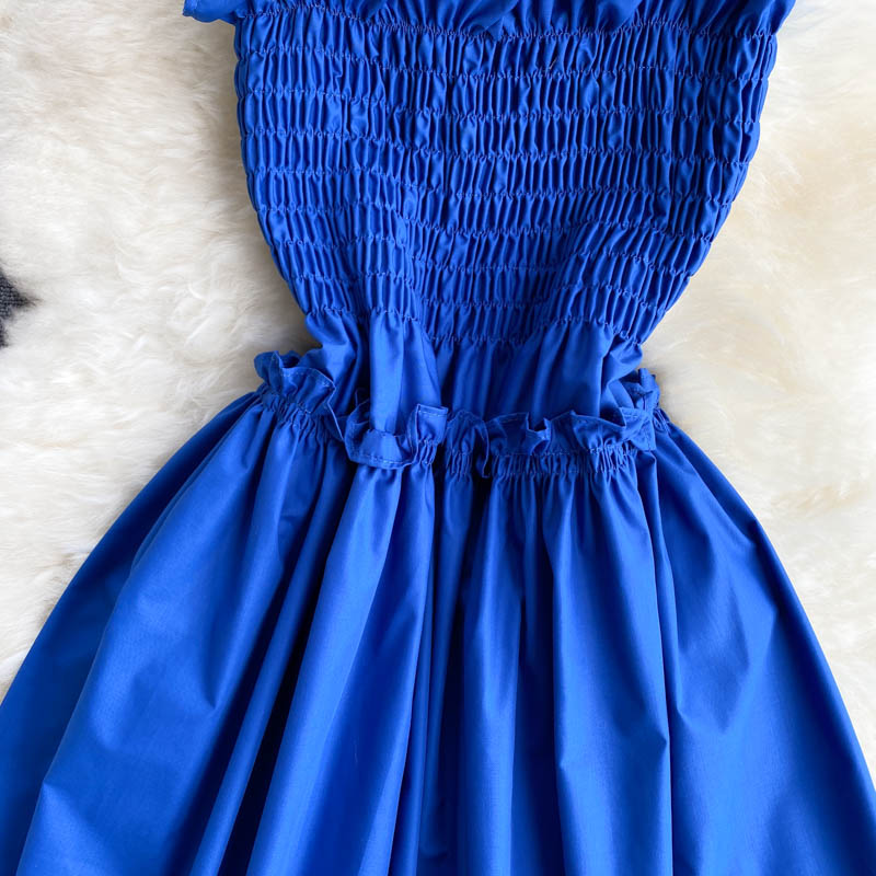 Robe bleue à épaules dénudées, robe tendance 551