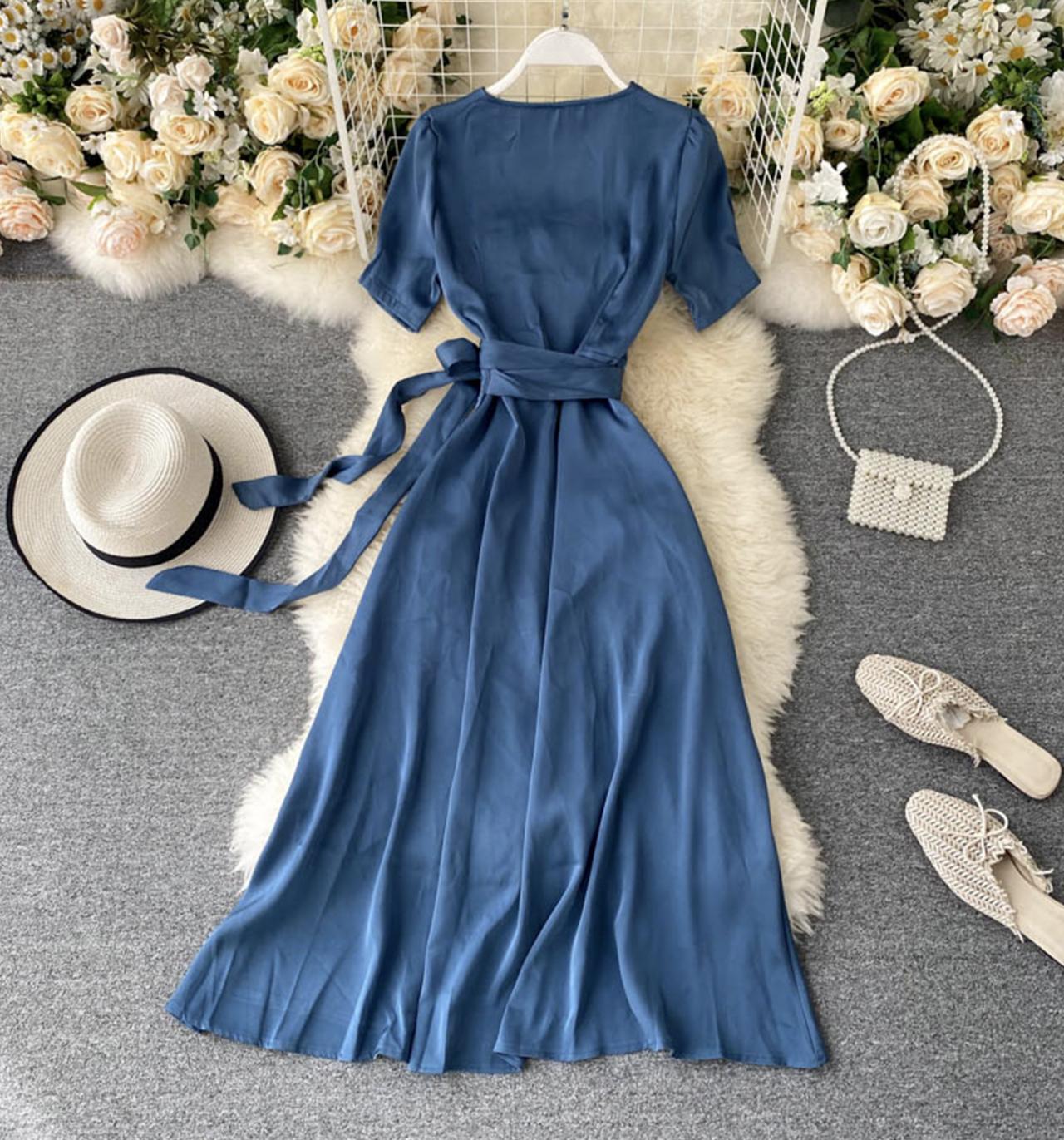 Simple v neck short dress fashion dress  647