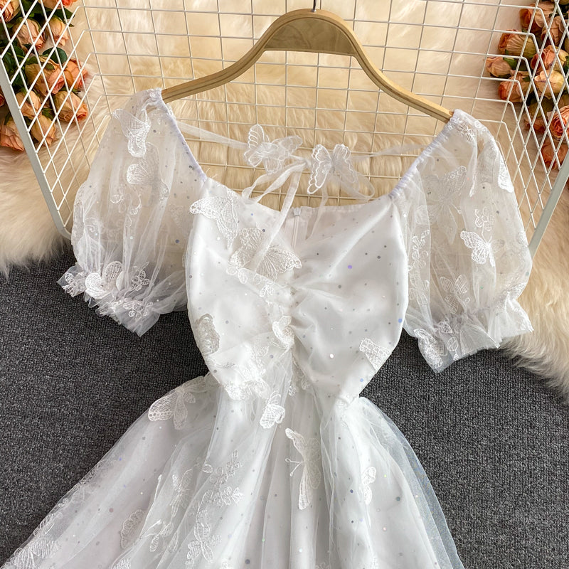 Cute A line lace short dress fashion dress  530