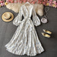Robe blanche à manches longues et col en V, robe tendance 537