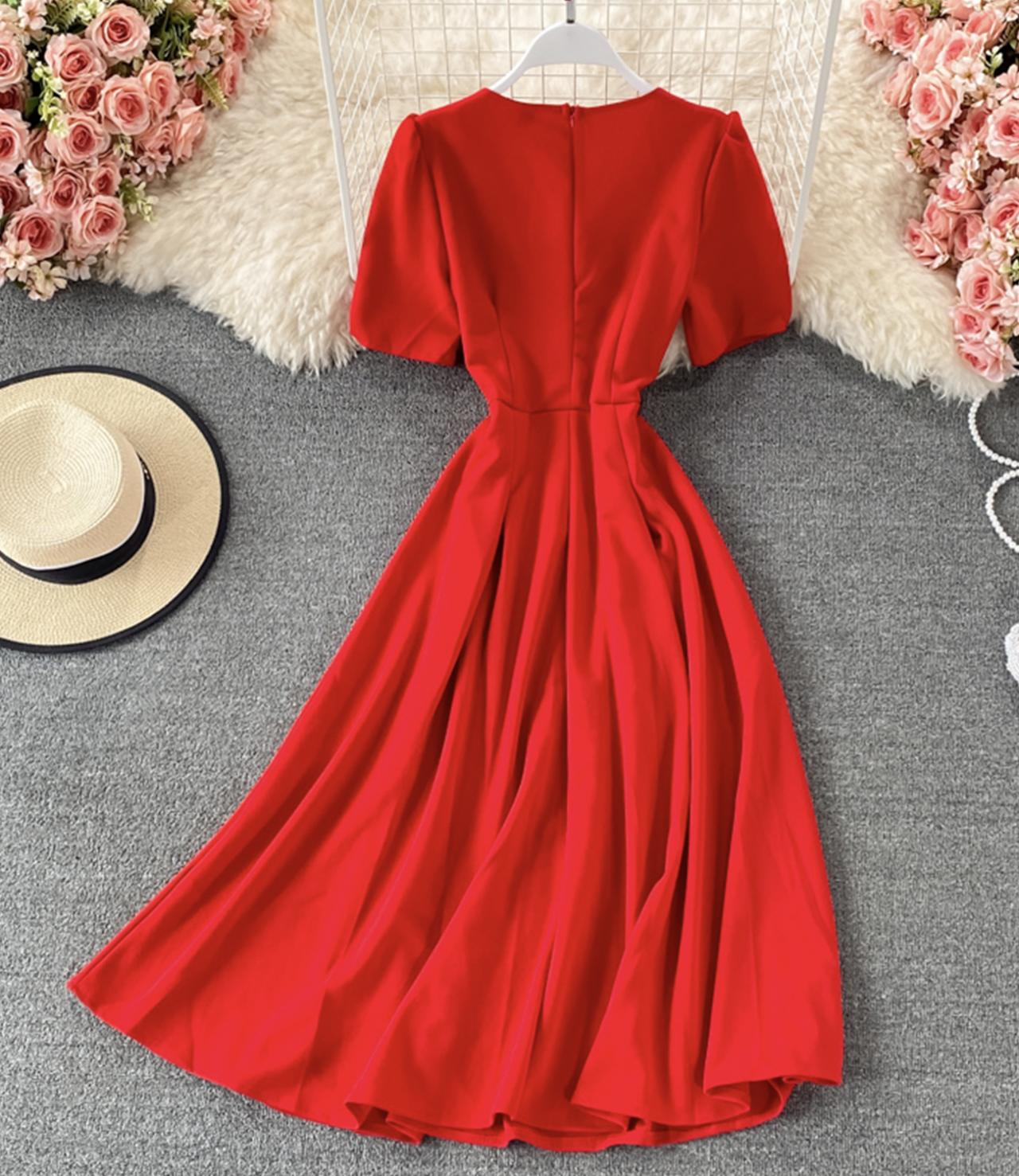 Simple v neck short dress fashion dress  659