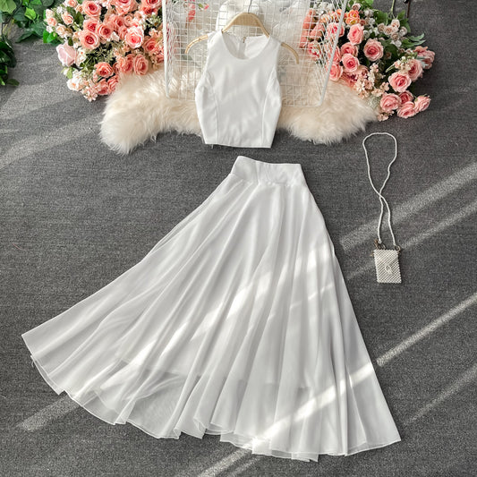 Robe blanche deux pièces coupe A, robe tendance 614