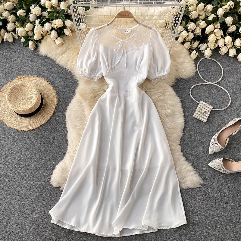Robe courte transparente à coupe trapèze mignonne, robe tendance 579