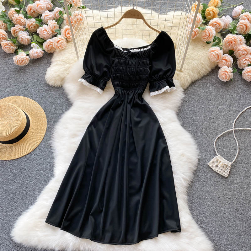 Black A line short dress black fashion dress  465