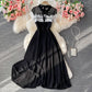 Cute lace short dress black A line dress  606