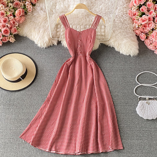 Robe trapèze à carreaux doux, robe tendance 595