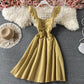 Cute plaid short dress A line dress  693