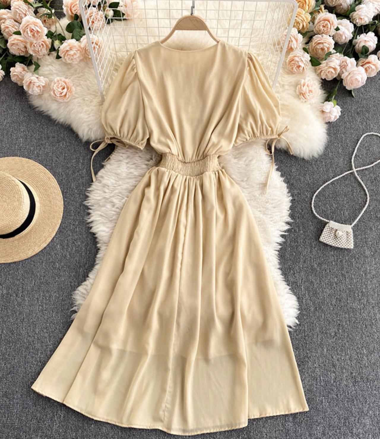 Simple v neck short dress fashion dress  664