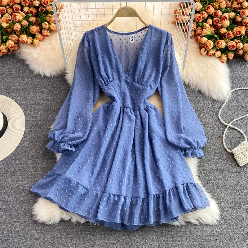 Süßes kurzes Kleid aus Tüll mit V-Ausschnitt, modisches Kleid 474
