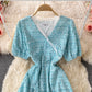 Blue floral high low A line dress fashion dress  532