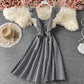 Cute plaid short dress A line dress  693