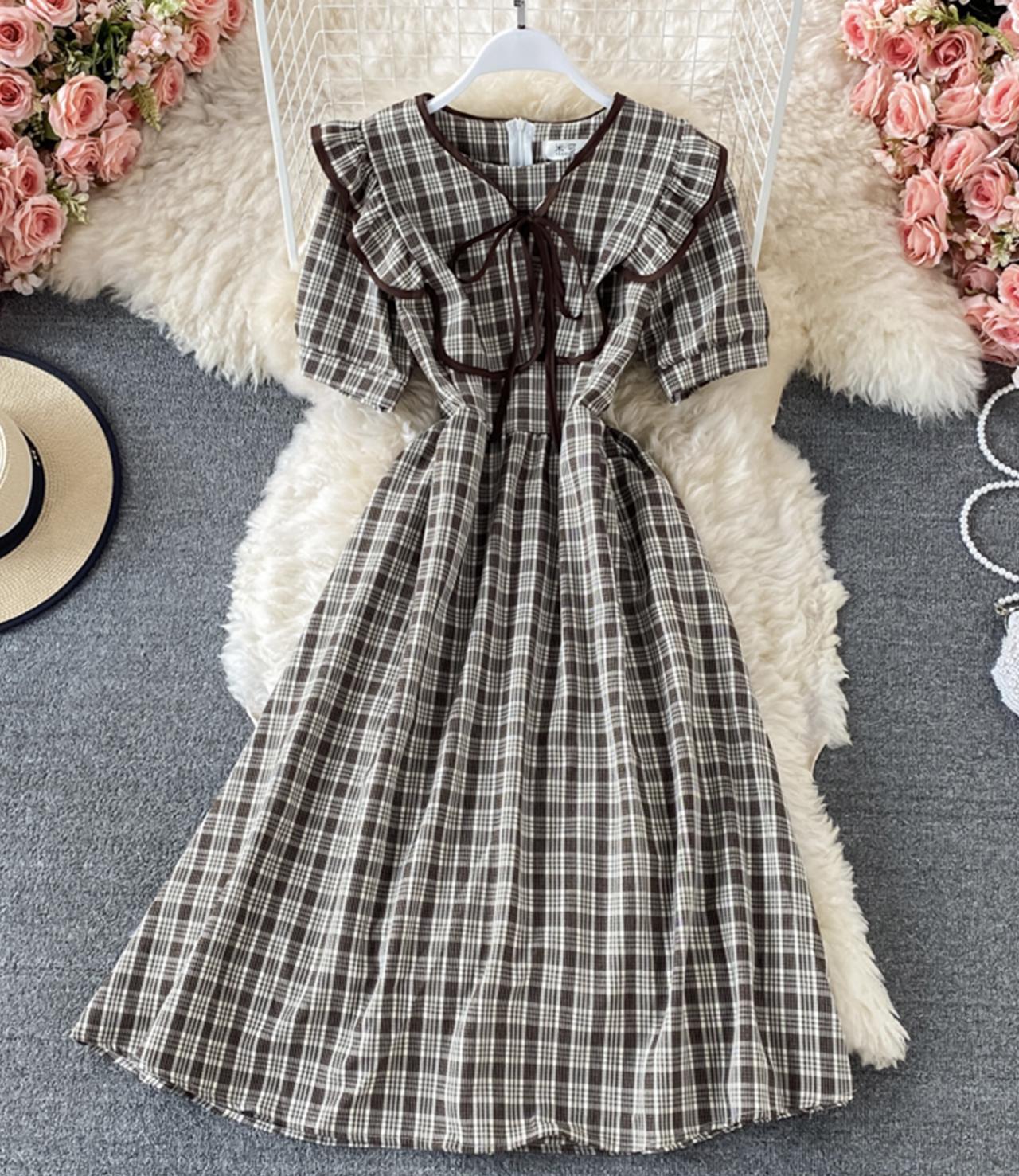 Cute A line plaid dress  671