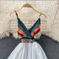 White A line v neck dress fashion dress  620