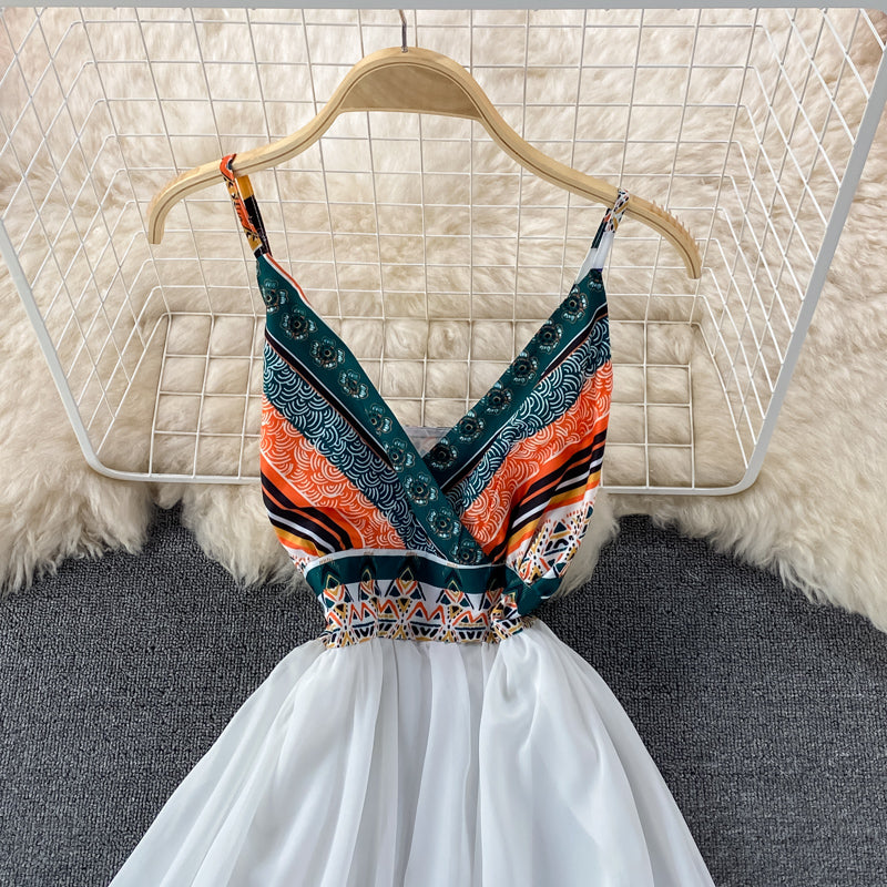 White A line v neck dress fashion dress  620