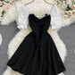 Cute black and white short dress fashion dress  658