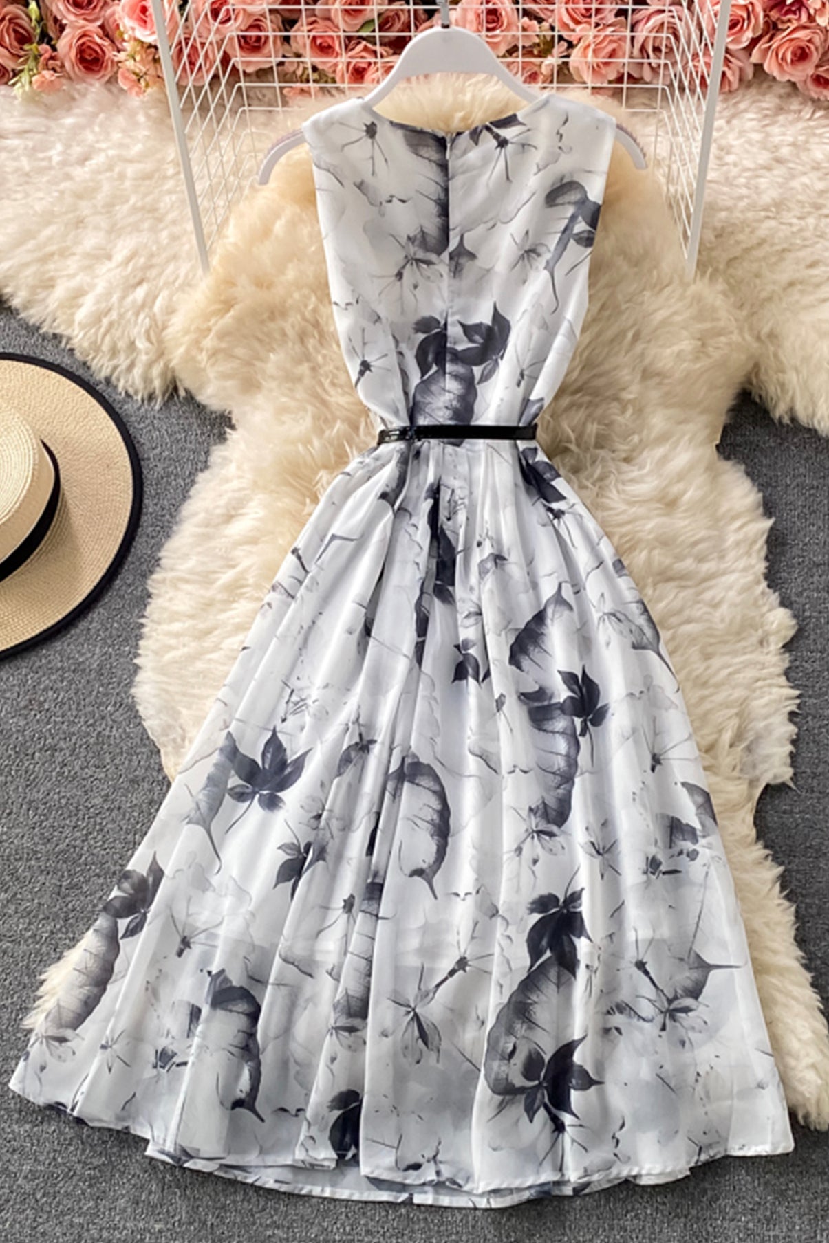 Cute ink print dress A line fashion dress  685