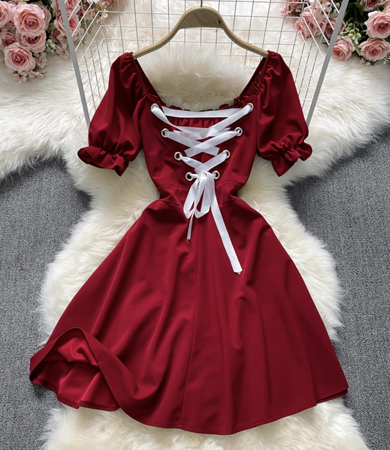 Cute A line lace up dress fashion dress  675