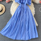 Cute blue stripe dress one shoulder dress  518