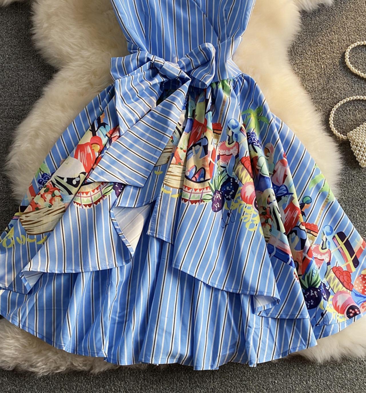 Blue v neck short dress fashion dress  694